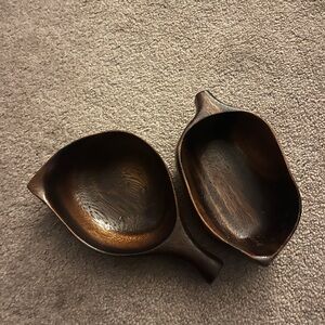 Vintage Monkey Pod MCM 1960s Wooden Leaf-Shaped Bowls